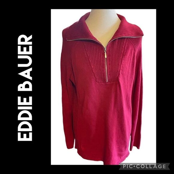 Eddie Bauer Red Half Zip Long Sleeve Sweater XL - Picture 1 of 11